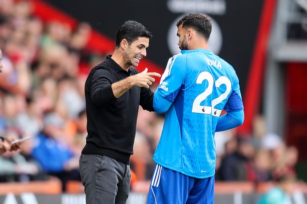 Arsenal manager Mikel Arteta cannot call upon David Raya against Brentford this weekend. (Image: Robin Jones - AFC Bournemouth/AFC Bournemouth via Getty Images)