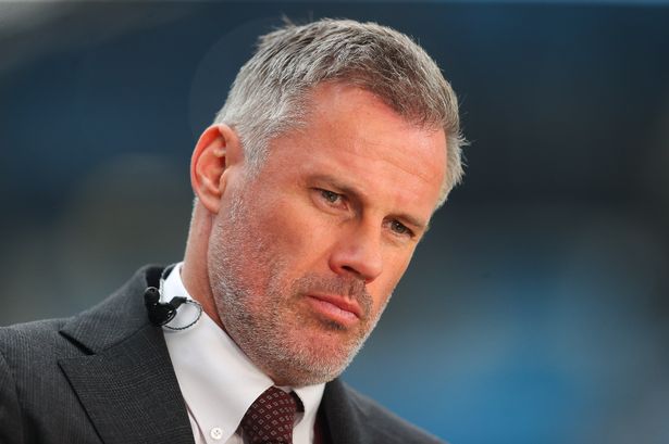 MANCHESTER, ENGLAND - MAY 17: Pundit Jamie Carragher during the UEFA Champions League semi-final second leg match between Manchester City FC and Real Madrid at Etihad Stadium on May 17, 2023 in Manchester, England. (Photo by James Gill - Danehouse/Getty Images)