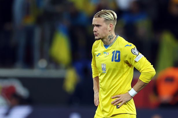 Mykhailo Mudryk of Ukraine looks dejected after the draw in the UEFA EURO 2024 European qualifier match between Ukraine and Italy at BayArena on November 20, 2023